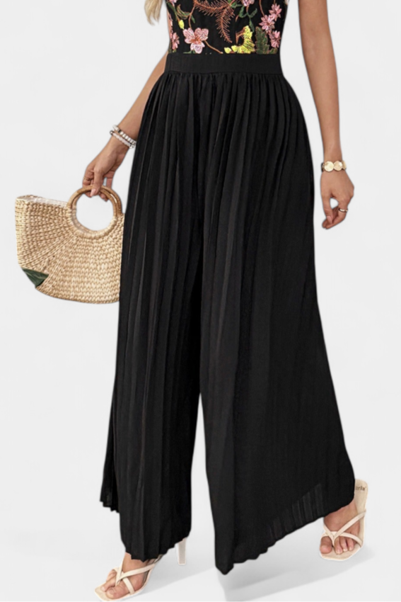 Maruja Mono Palazzo con Bordado Floral y Encaje Transparente