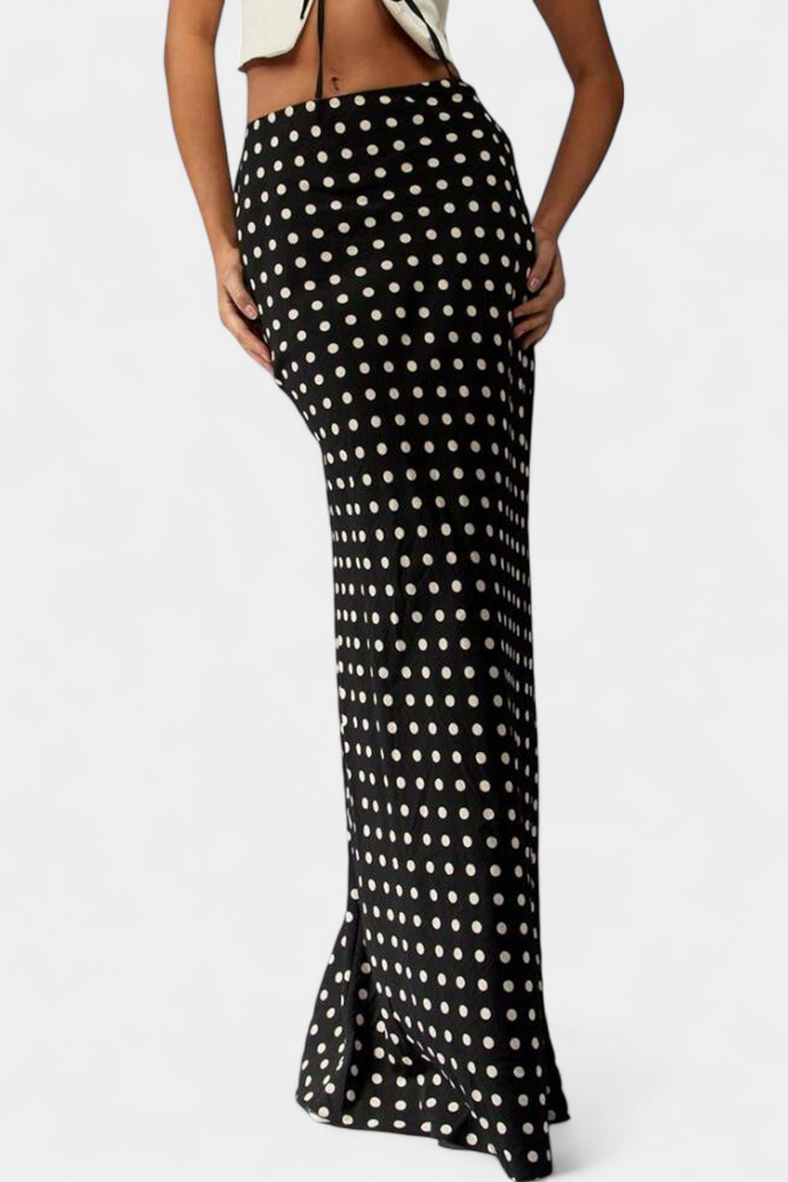 Olda Falda Larga Entallada de Viscosa con Estampado de Lunares