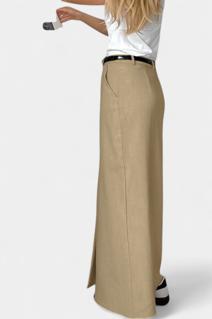 Amani Falda Larga de Cintura Alta con Abertura Frontal y Corte Recto