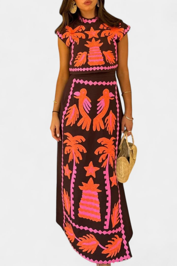 Sloan Conjunto de Top y Falda Recortada Coconut Palm