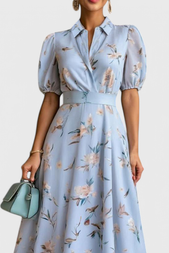 Isaline Vestido Floral con Cuello Breezy