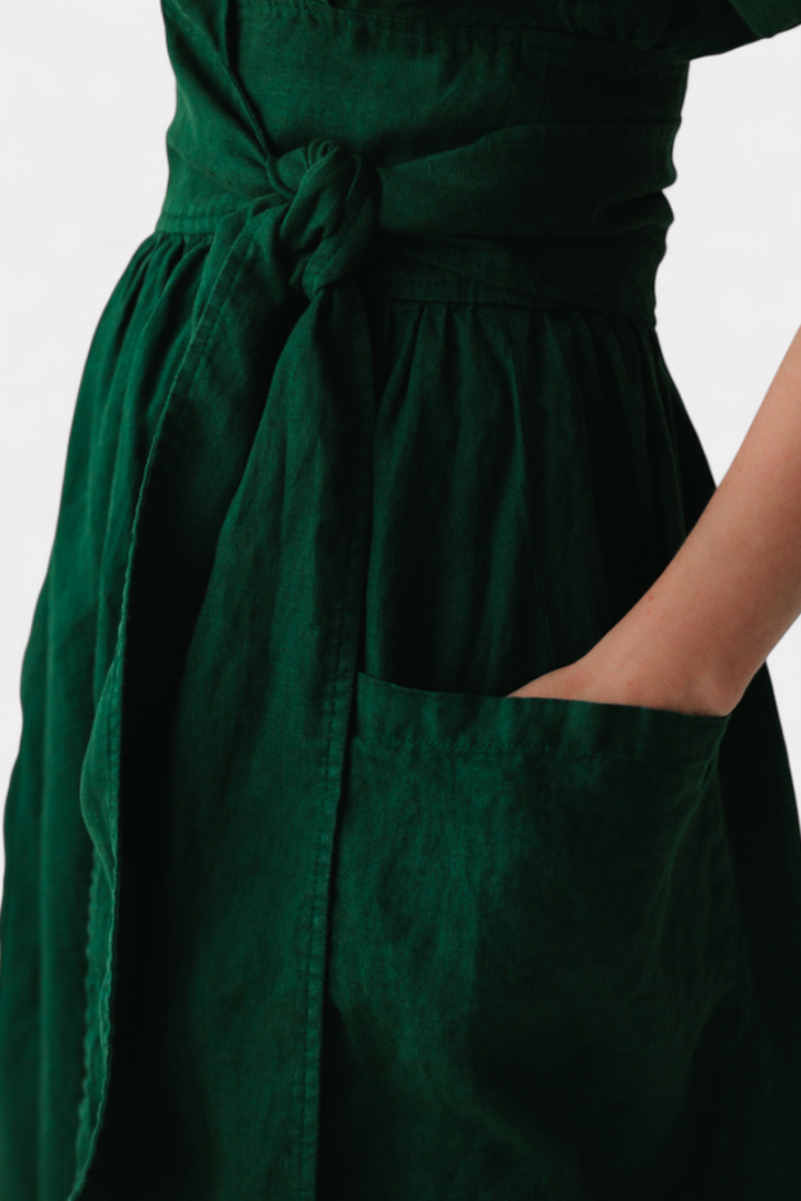 Cressida Vestido de Algodón con Escote en V y Cintura Ajustable