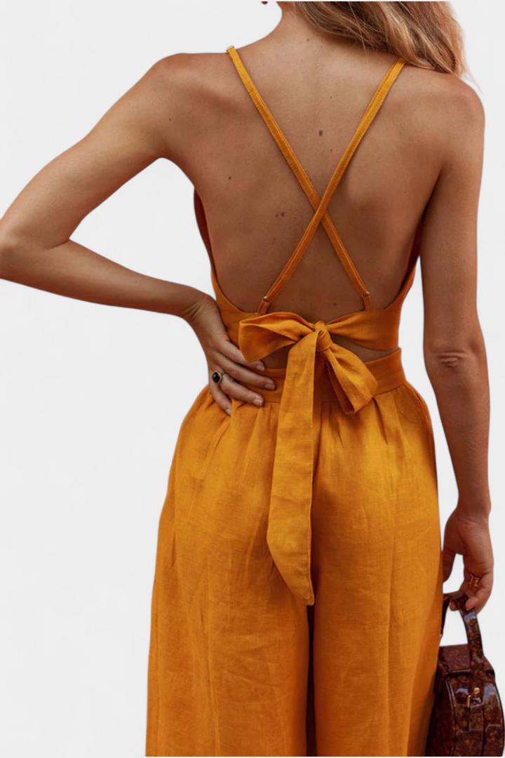 Valentina Conjunto de Chaleco de Encaje de Espalda Abierta y Pantalones Anchos