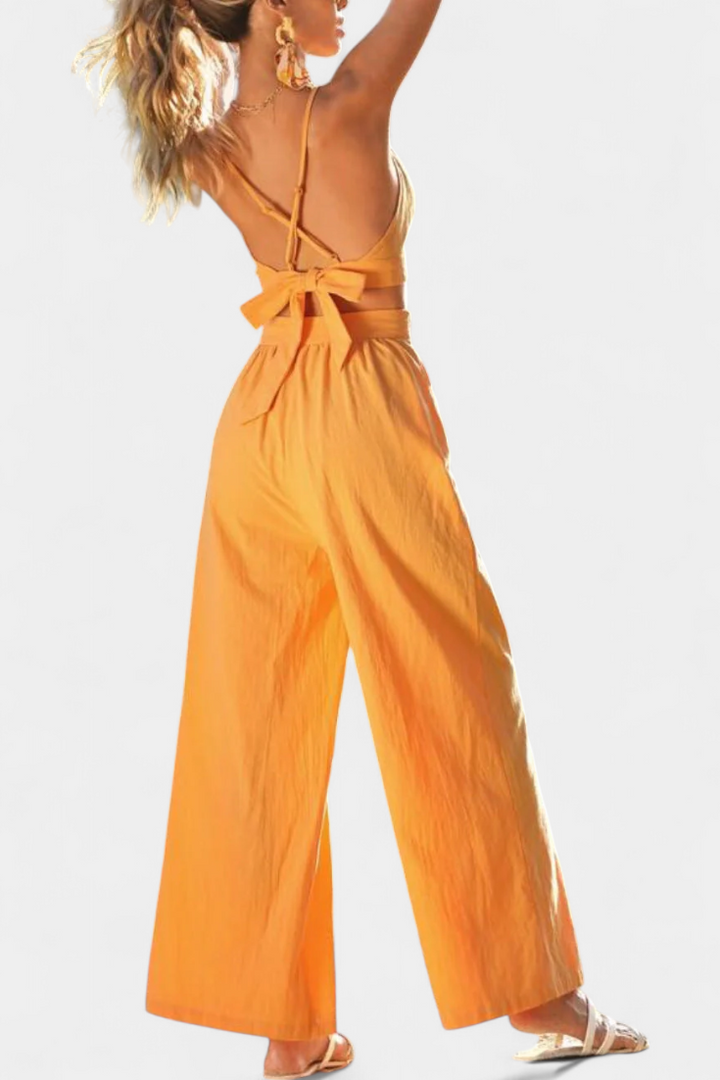 Valentina Conjunto de Chaleco de Encaje de Espalda Abierta y Pantalones Anchos