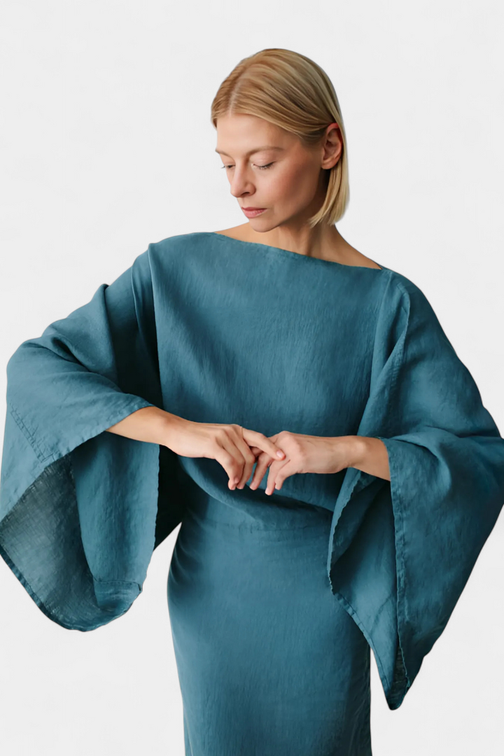 Kamilia Vestido Kimono de Lino y Algodón con Cinturón