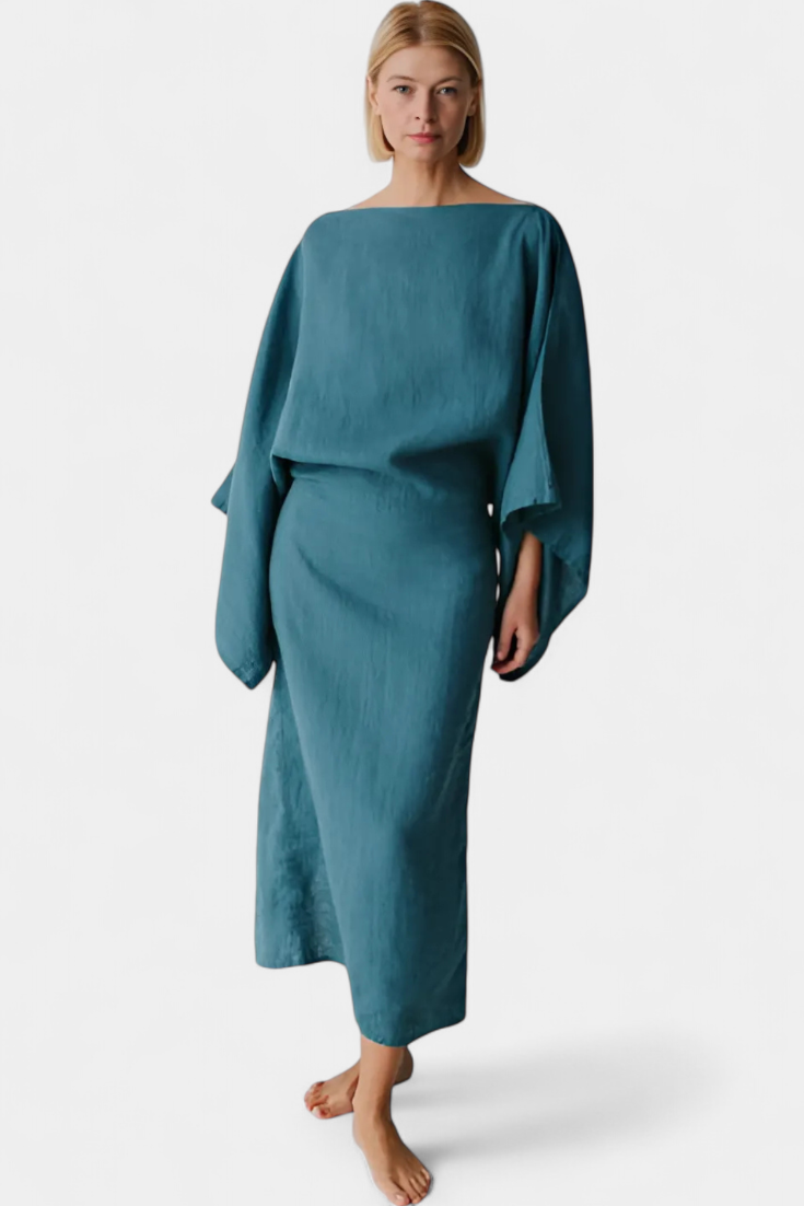 Kamilia Vestido Kimono de Lino y Algodón con Cinturón