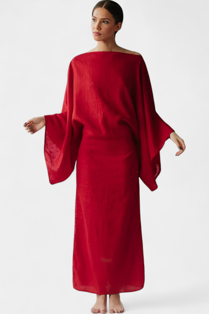 Kamilia Vestido Kimono de Lino y Algodón con Cinturón