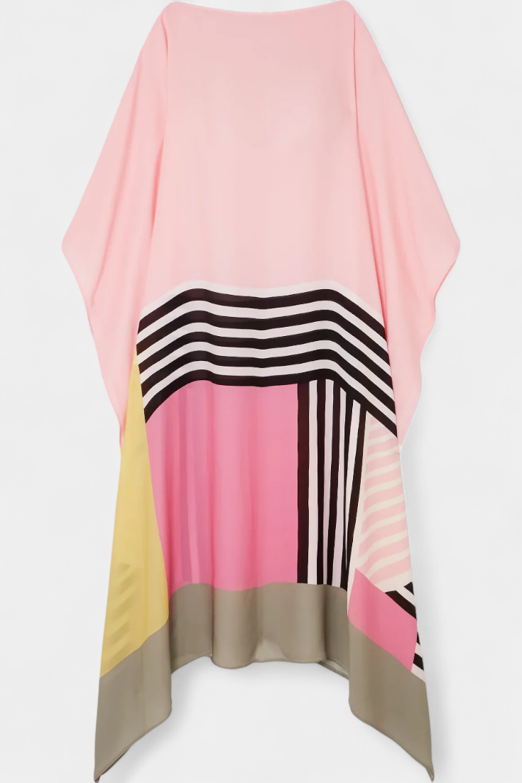 Elenora Caftán Geométrico de Corte Amplio con Tejido Butterfly Mesh