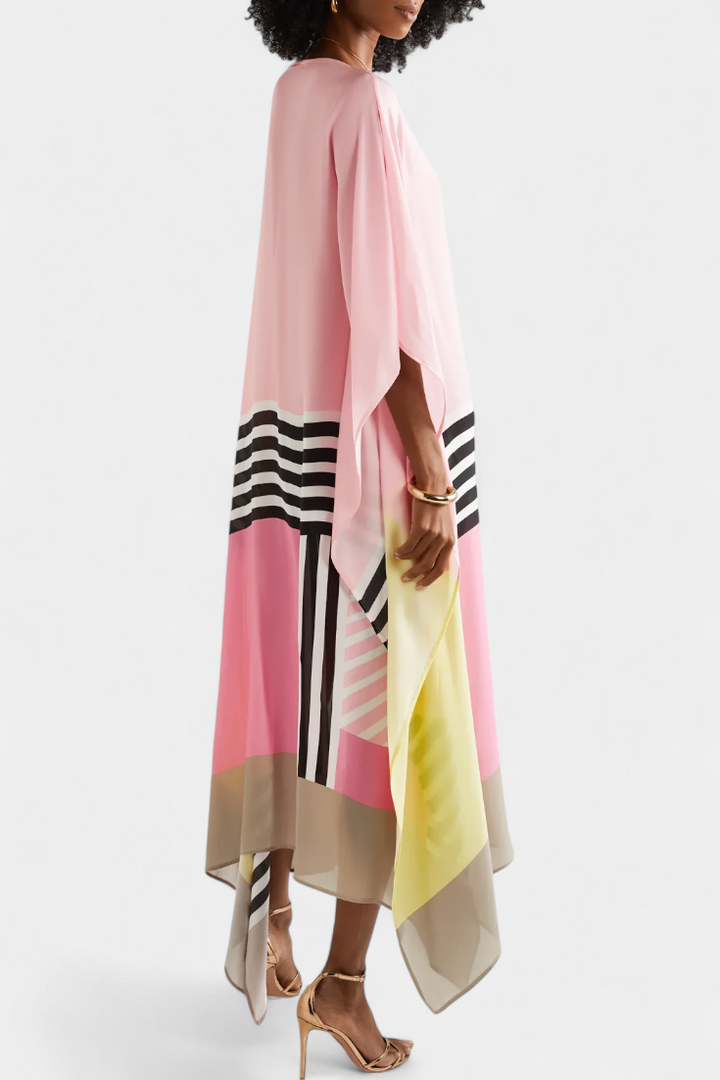 Elenora Caftán Geométrico de Corte Amplio con Tejido Butterfly Mesh