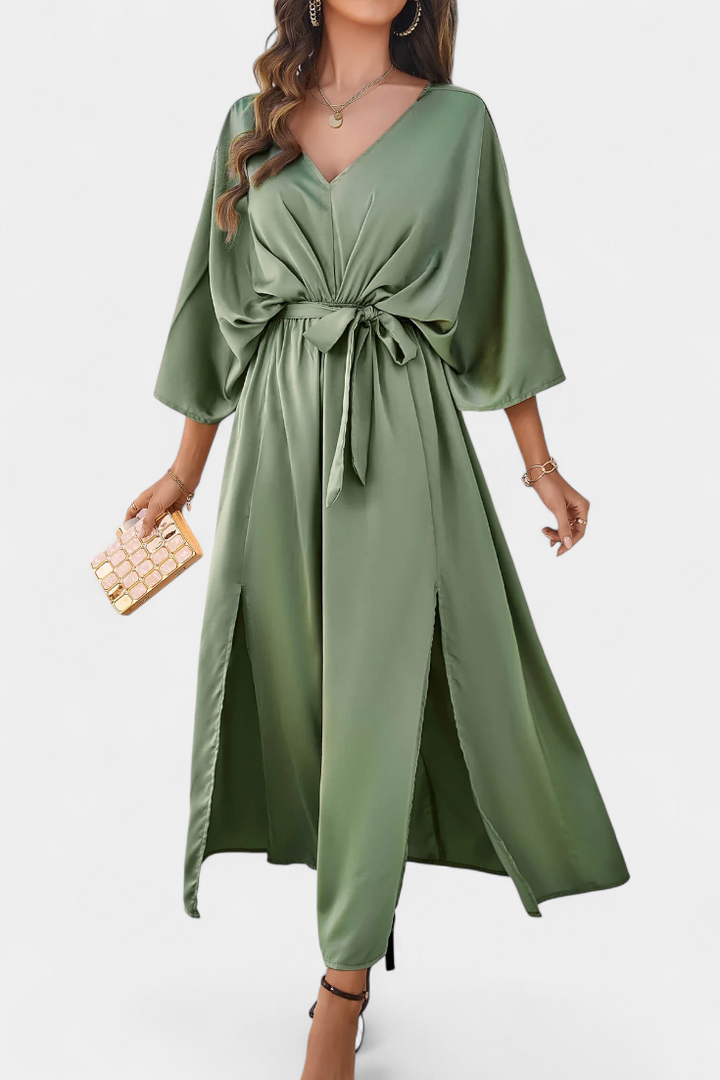 Milly Vestido Elegante con Lazo y Abertura