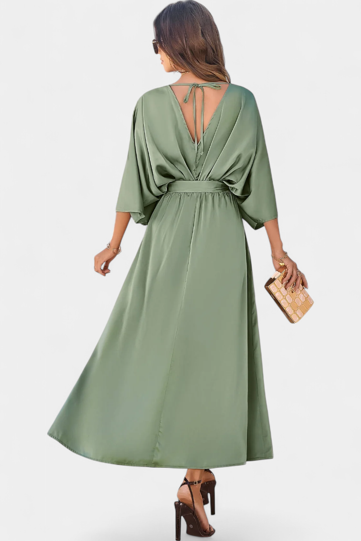 Milly Vestido Elegante con Lazo y Abertura