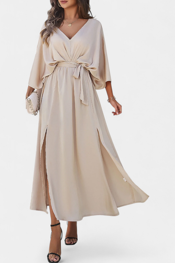 Milly Vestido Elegante con Lazo y Abertura