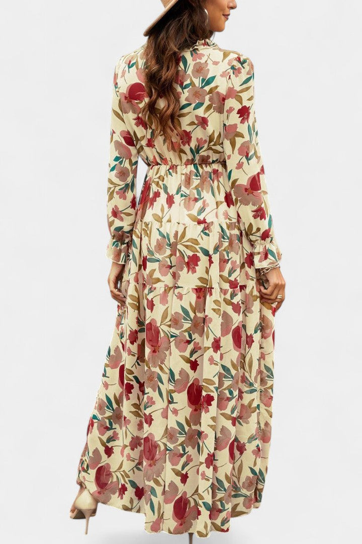 Keti Vestido Maxi Floral con Mangas Largas y Volantes Delicados