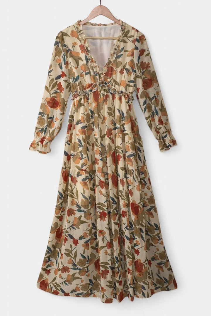 Keti Vestido Maxi Floral con Mangas Largas y Volantes Delicados